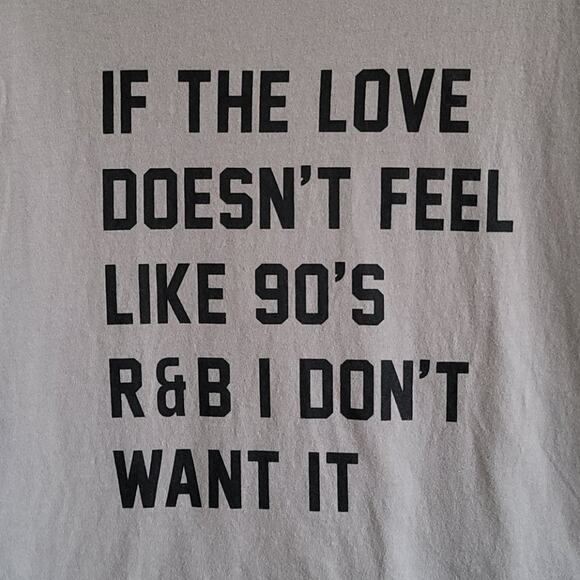 MUSIC Graphic Tee 90's R & B Y2K T-Shirt Spell Out Scoop Neck Size Medium Gray - Picture 2 of 6